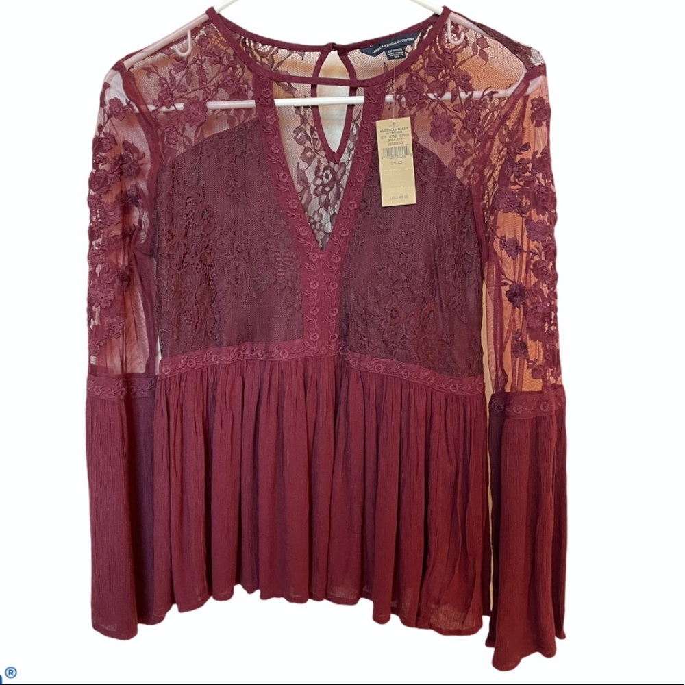 NWT AE Boho style lace top burgundy